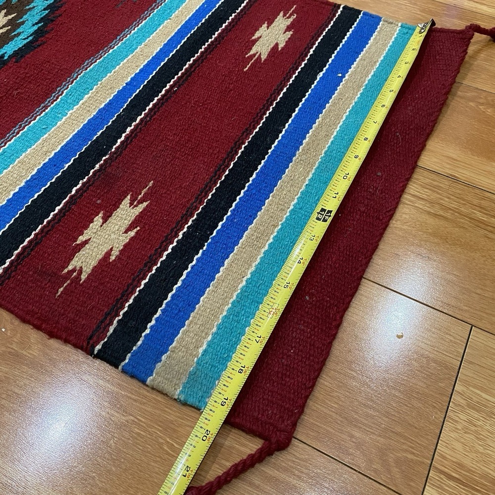 Vintage Zapotec Handwoven Wool Rug 20"x41" - Picture 3 of 4